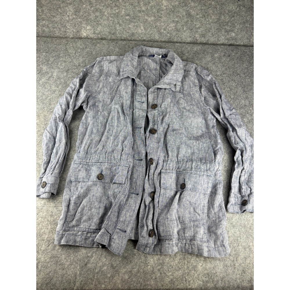 Lands End Womens L Shacket 100% Linen Lightweight‎ Pockets Chambray